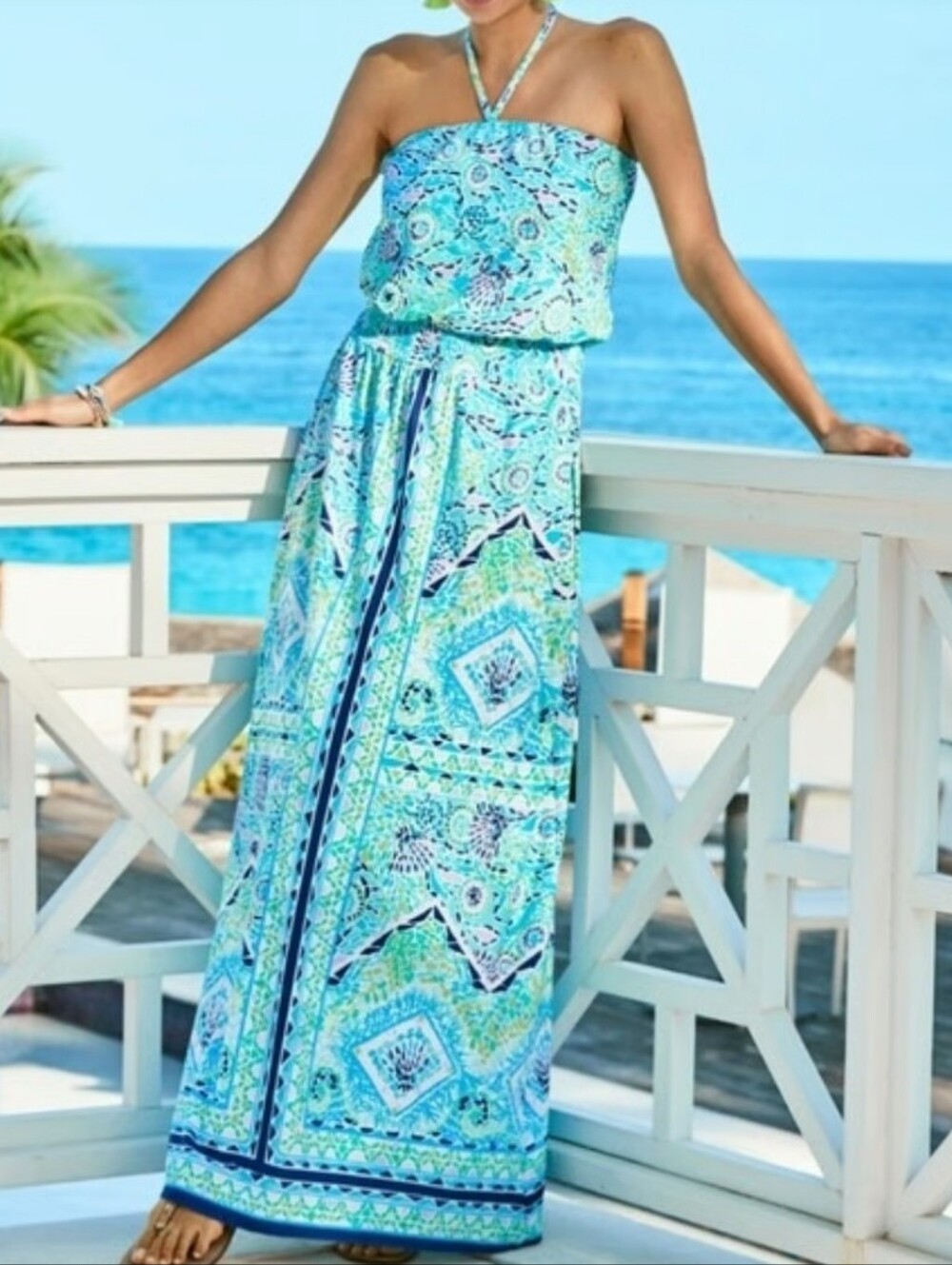 Lilly Pulitzer Marnie Blue Ibiza Halter Strapless Maxi Dress XS